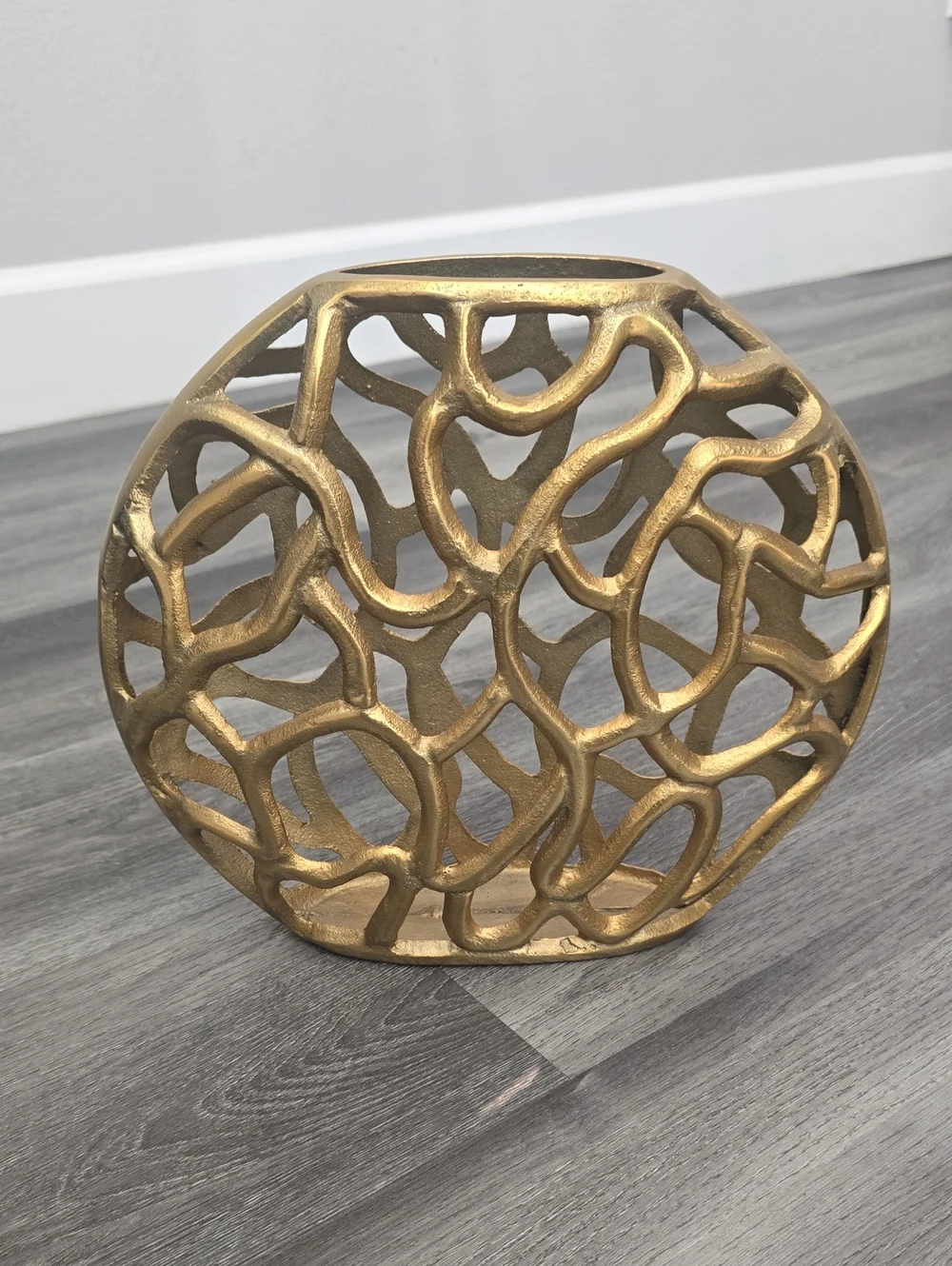 Gold Aluminum Abstract Openwork Vase Intertwined Branch Design Made in India
